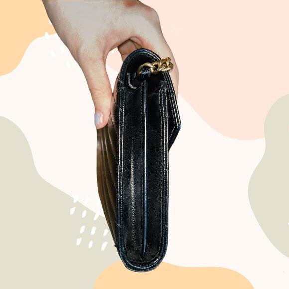 Saint Laurent Envelope Chain Wallet Black Leather Gold Hardware Crossbody - Picture 4 of 12